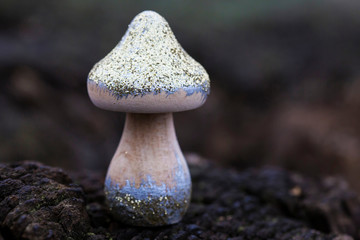 Wooden mushroom decoration on natural background