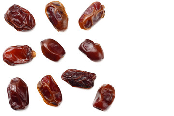 date fruit isolated on white background. top view