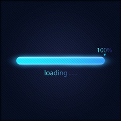 Blue progress loading bar 100% vector illustration, technology concept