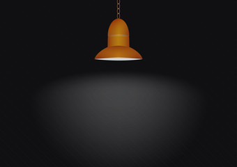Obraz premium Hanging shining orange lamp on black background vector illustration
