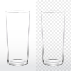 Realistic blank drinking glass on white and transparent background, vector illustration 3d
