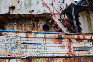 Carcasse de vieux bateau, texture bois et rouille