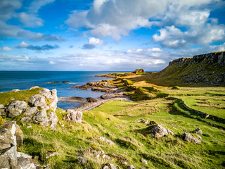 The coastline with the rare Dinosaur footprints of the sauropod-dominated tracksite from Rubha nam Brathairean, Brothers Point - Isle of Skye, Scotland © Lukassek