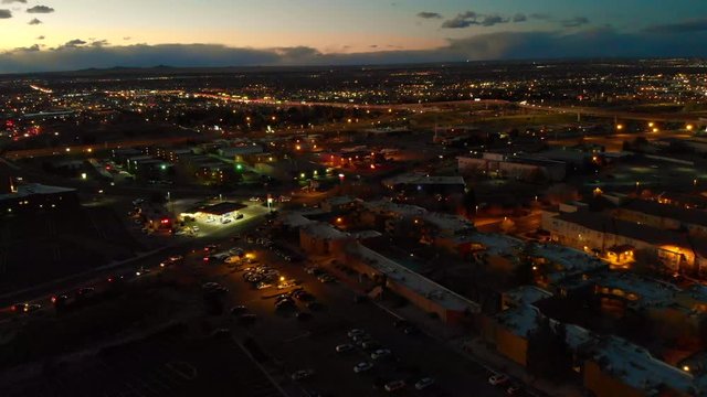 Aerial Footage of traffic flowing during rush hour in Albuquerque, NM. Showing the "Big I" and parts of the westside.