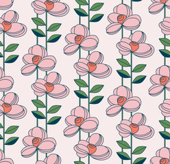 seamless pattern with flowers and leaves in retro style