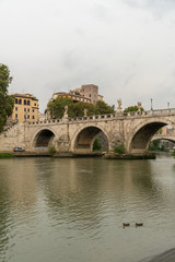 Obraz premium Ponte Sant'Angelo, once the Aelian Bridge or Pons Aelius (meaning the Bridge of Hadrian), bridge in Rome, Italy, spanning the river Tiber with five arches
