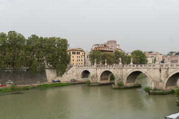 Obraz premium Ponte Sant'Angelo, once the Aelian Bridge or Pons Aelius (meaning the Bridge of Hadrian), bridge in Rome, Italy, spanning the river Tiber with five arches