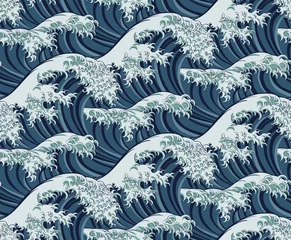 Wallpaper murals Japanese style A Japanese great wave pattern print seamless background illustration 