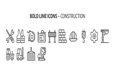 Construction, bold line icons