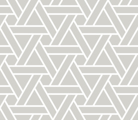 Abstract simple geometric vector seamless pattern with white line triangular texture on grey background. Light gray modern wallpaper, bright tile backdrop, monochrome graphic element