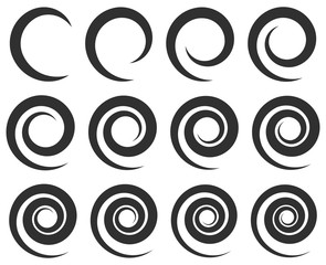 Set of spirals with different number of turns. Vector illustration.