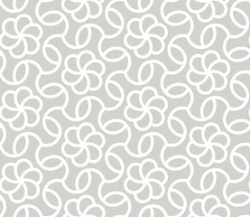 Abstract simple geometric vector seamless pattern with white line floral texture on grey background. Light gray modern wallpaper, bright tile backdrop, monochrome graphic element