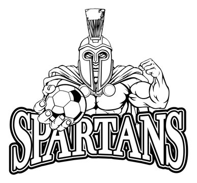 A Spartan or Trojan warrior Soccer Football sports mascot holding a ball