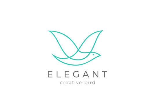Flying Bird Logo vector Linear. Dove Cosmetics Fashion Luxury