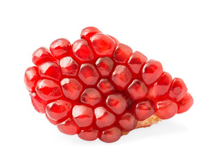 Ripe pomegranate fruit segment isolated on white background 