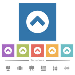 Chevron up flat white icons in square backgrounds