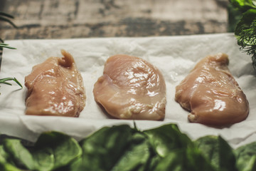 chicken breast fillet - raw meat (chicken). copy space. top