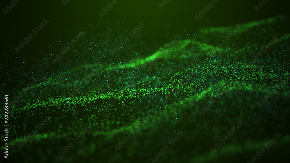 Poster wave glow. wave of particles. wave 3d. 3d rendering. futuristic dots background with a dynamic wave.