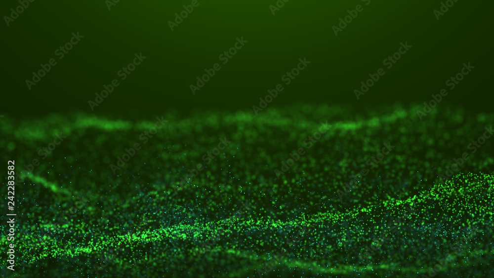 Poster wave glow. wave of particles. wave 3d. 3d rendering. futuristic dots background with a dynamic wave.