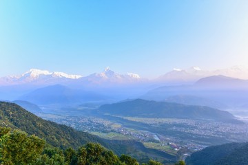 View of the Pokhara Valley and Annapurna Mountain Range from Sarangkot Hill