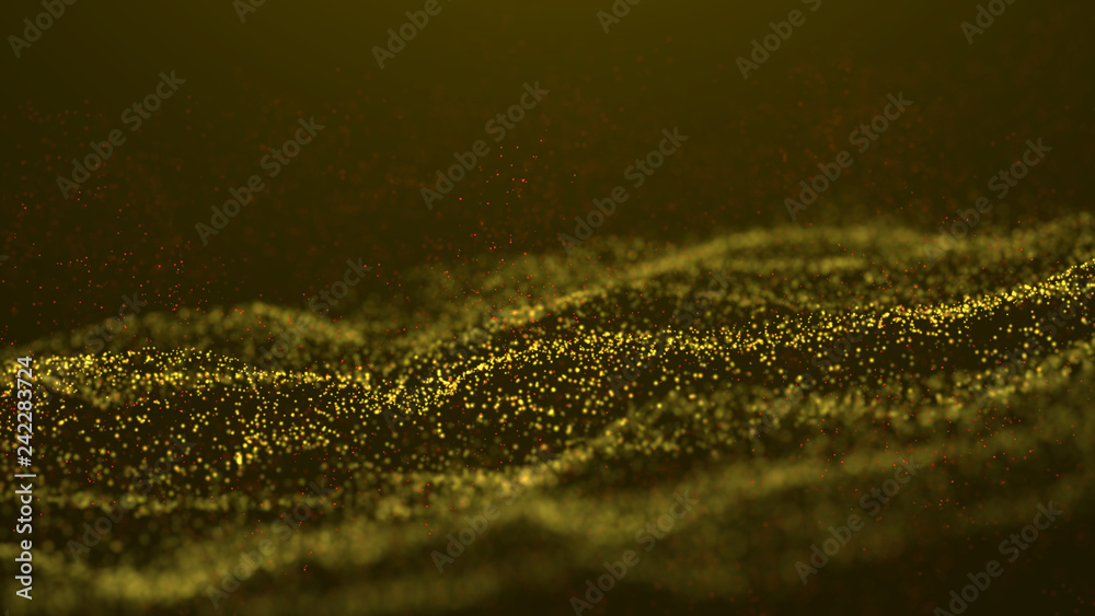 Poster wave glow. wave of particles. wave 3d. 3d rendering. futuristic dots background with a dynamic wave.