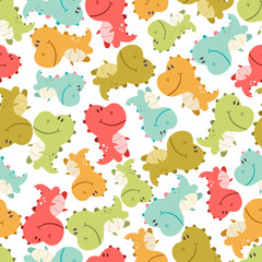 Cute baby dinosaurs vector seamless pattern on white background for wallpaper, wrapping, packing, and backdrop.