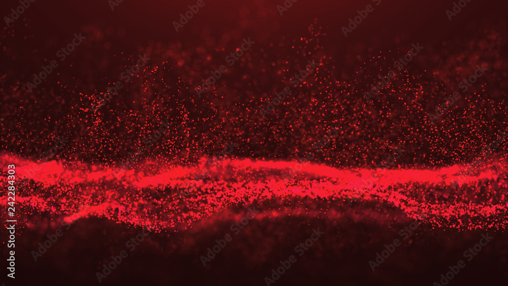 Poster wave glow. wave of particles. wave 3d. 3d rendering. futuristic dots background with a dynamic wave.