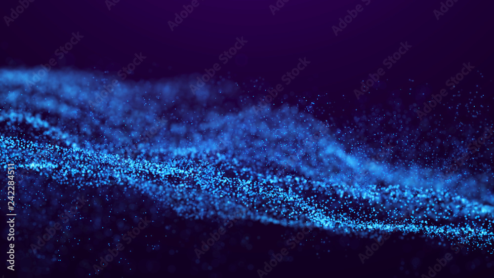 Poster wave glow. wave of particles. wave 3d. 3d rendering. futuristic dots background with a dynamic wave.