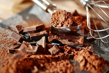 chocolate and dark background space 