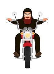 Obraz premium Obraz fajnej postaci rowerzysty jadącej na motocyklu, projekt postaci, widok z przodu, ilustracja płaski