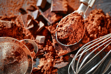 chocolate and dark background space 