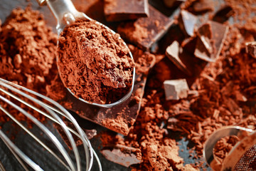 chocolate and dark background space 