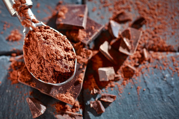 chocolate and dark background space 