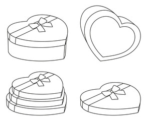 Line art black and white heart box set