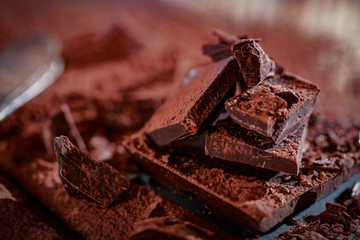 chocolate and dark background space 