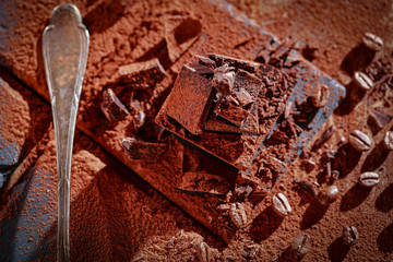 chocolate and dark background space 