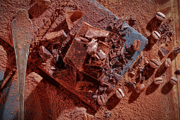 chocolate and dark background space 