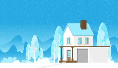 Christmas card with house in flat style