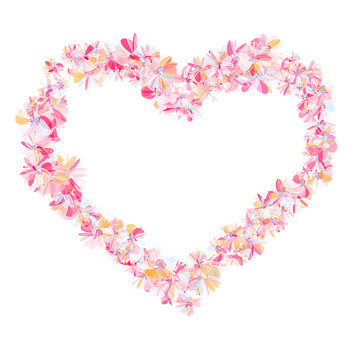 Heart outlined with flowers in pastel colors. Isolated fine detailed design element for advertising.