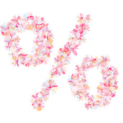 Percent symbol filled with pastel pinkish flowers. Isolated fine detailed design element for advertising. Floral font.