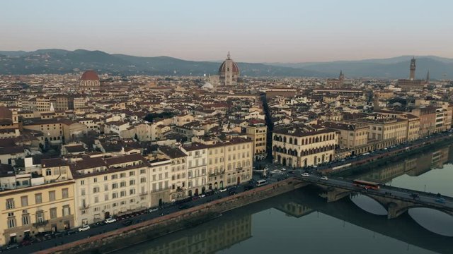 Aerial view of beautiful cityscape of Florence centre in the evening, Italy