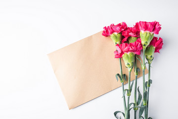 Carnation flowers and envelope greeting card / Mother's Day poster background material