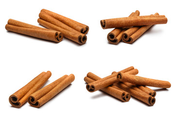 Collection of cinnamon sticks, isolated on white background