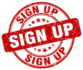 sign up red grunge round vintage rubber stamp