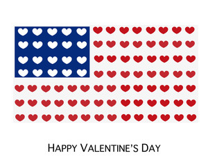 American flag made of hearts. Happy Valentine's day greeting card