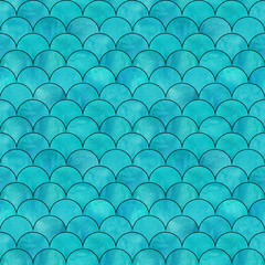 Mermaid fish scale wave japanese seamless pattern