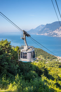 Cable car on a beautiful summer day, landscape monte baldo, lago di garda