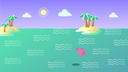 summer landscape with islands and fish