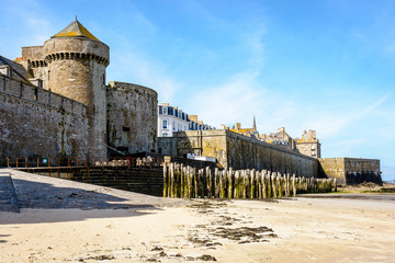 Porte Saint-Thomas, the gate of the surrounding wall of the old town of Saint-Malo, France, located...