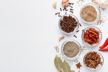 Set of spices, top view, mockup, copy space